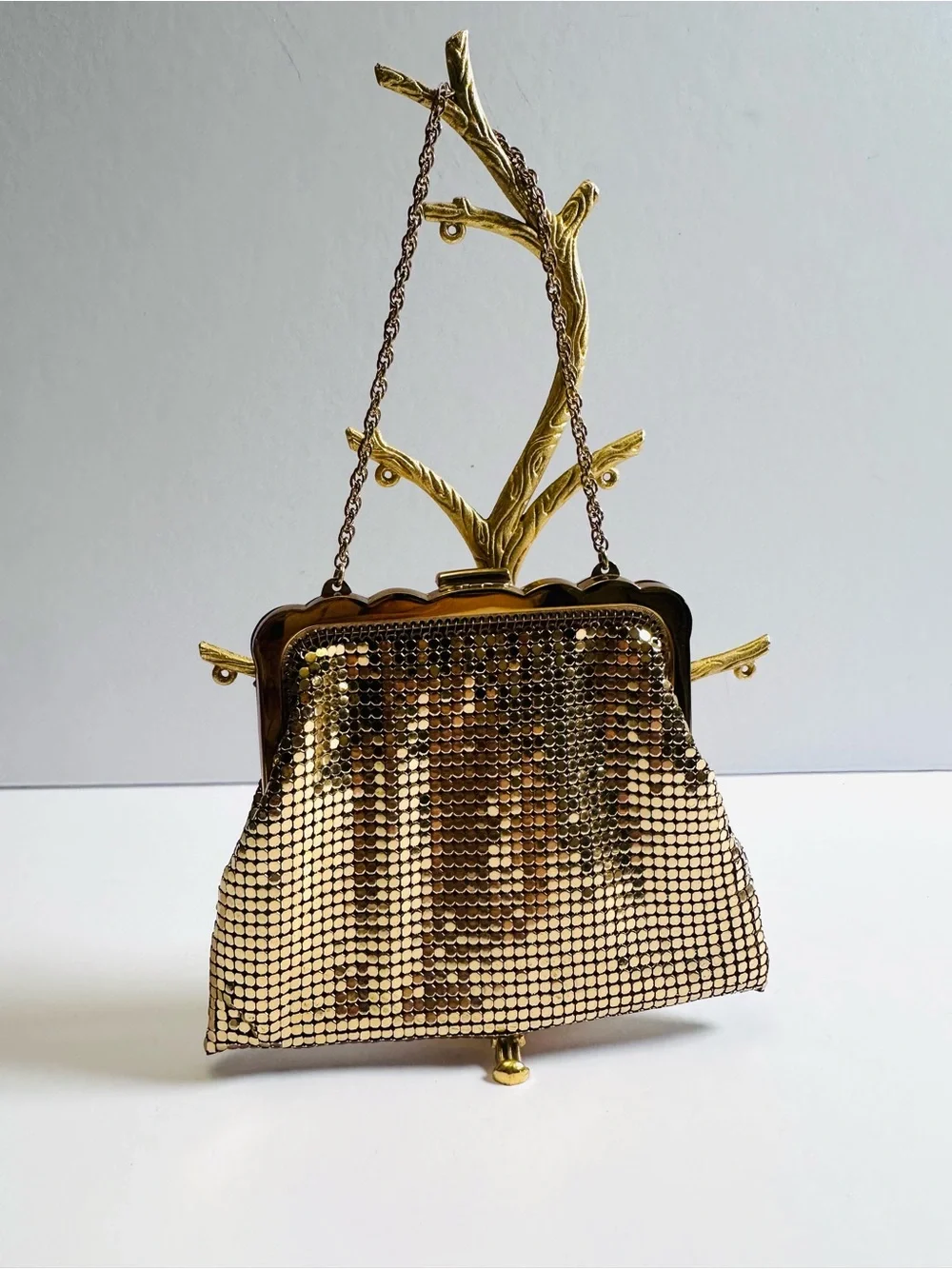 Vintage 1950s Whiting & Davis Gold Mesh Purse #2962 Pearlescent Clasp USA AS IS